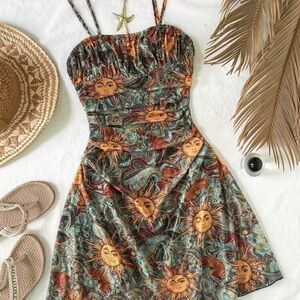 SHEIN Sun & Moon Spaghetti-Strap Mini Dress - Blue & Tan
